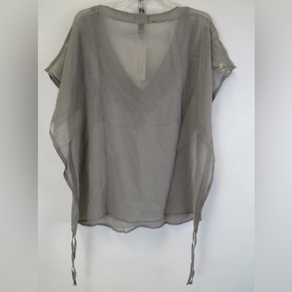 Ash & Sara Women’s embellished sheer Grey boho blouse top w/ties Sizes SM-3X NWT - Picture 2 of 10